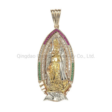 18K 14K 10K 925 Silver Brass Maria Pendant in Tri-Color with Color Stone Fashion Jewelry